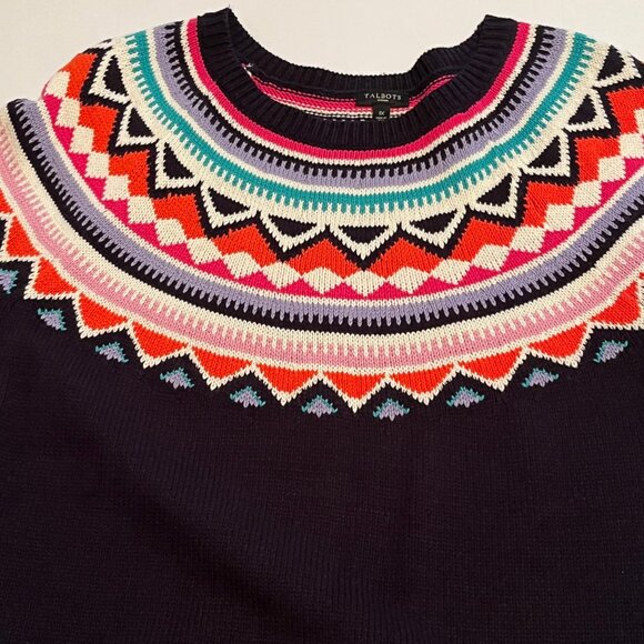 Talbots NWOT Black Fair Isle Cotton Blend Long Sleeve Sweater Size 1X - Picture 8 of 9